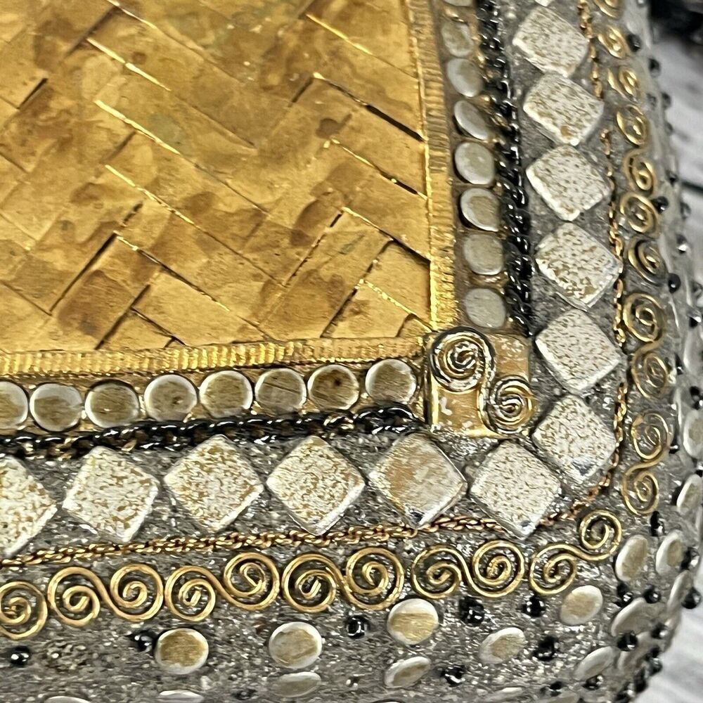 Vintage Metallic Gold Magnetic Snap Crossbody Purse Handbag Bag Wedding Evening - Picture 9 of 16